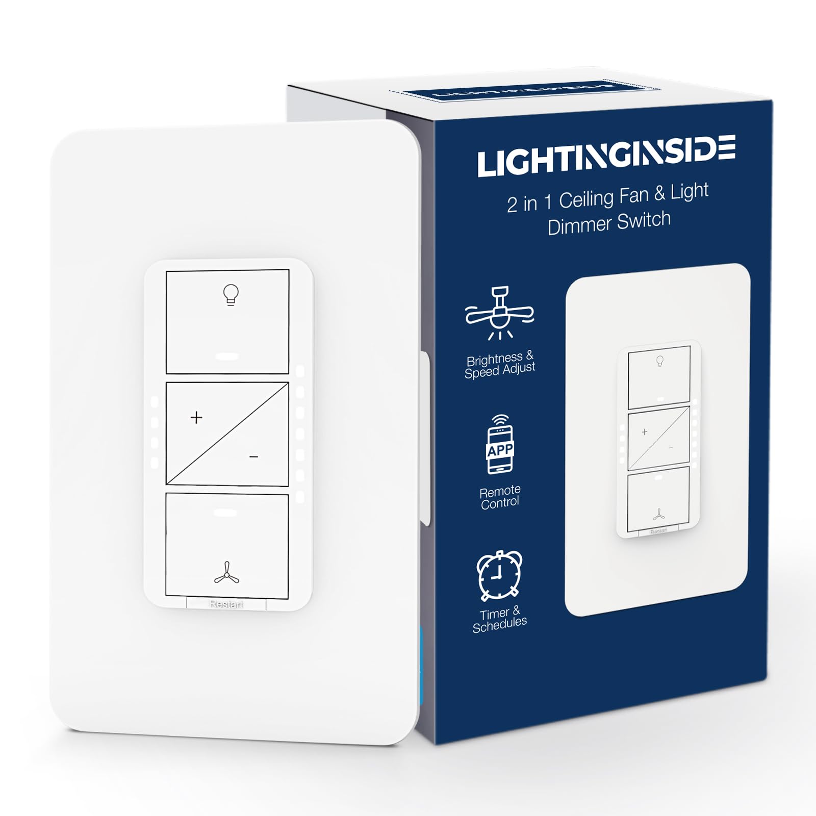 Photo 1 of Smart Ceiling Fan Control and Light Dimmer Switch, Compatible with Alexa/Google Assistant/Smart Life, Neutral Wire Required, Single Pole Fan Light Switch, 2.4G Wi-Fi only, Timer, No Hub Required, 1PC