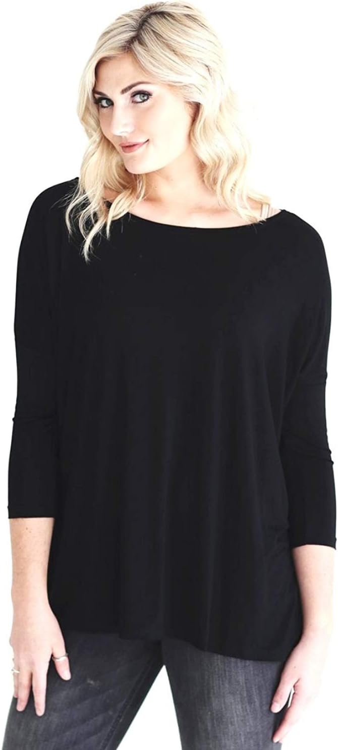 Jack David Women's Famous Top Casual Oversized Soft Loose Fit Drop of Shoulder Boat Neck (3/4 Sleeve & Long Sleeve)