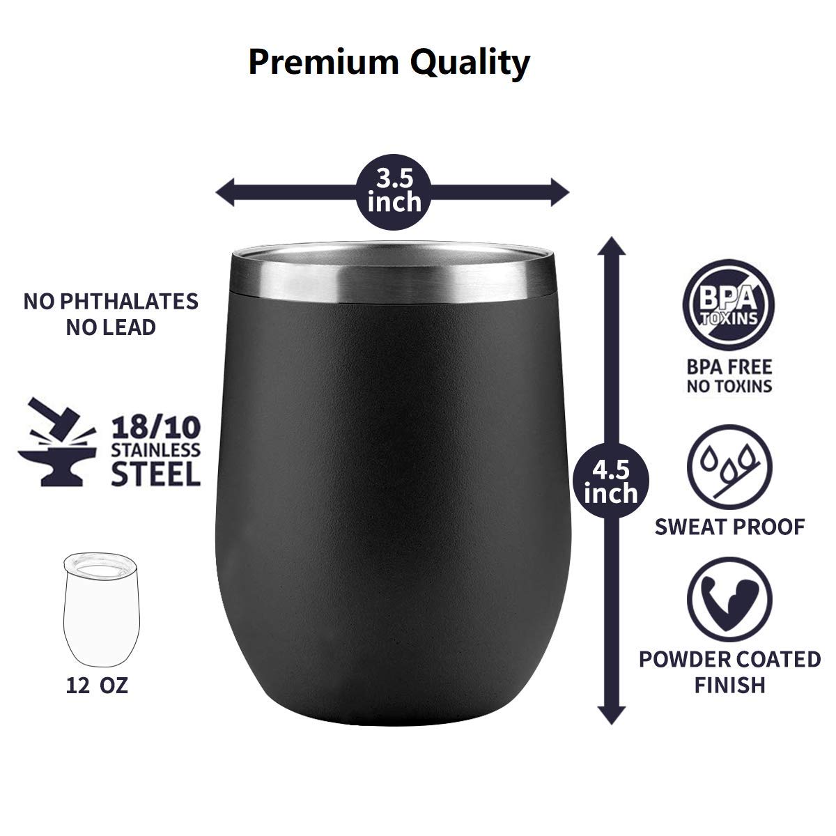 Yuanj 12 oz doppelt isoliertes Glas ohne Glas, Edelstahlbecher mit Deckel zum Aufbewahren von Wein, Bier, Kaffee, Champagner, Cocktails, Eisgetränken, Eiscreme, Heißgetränken