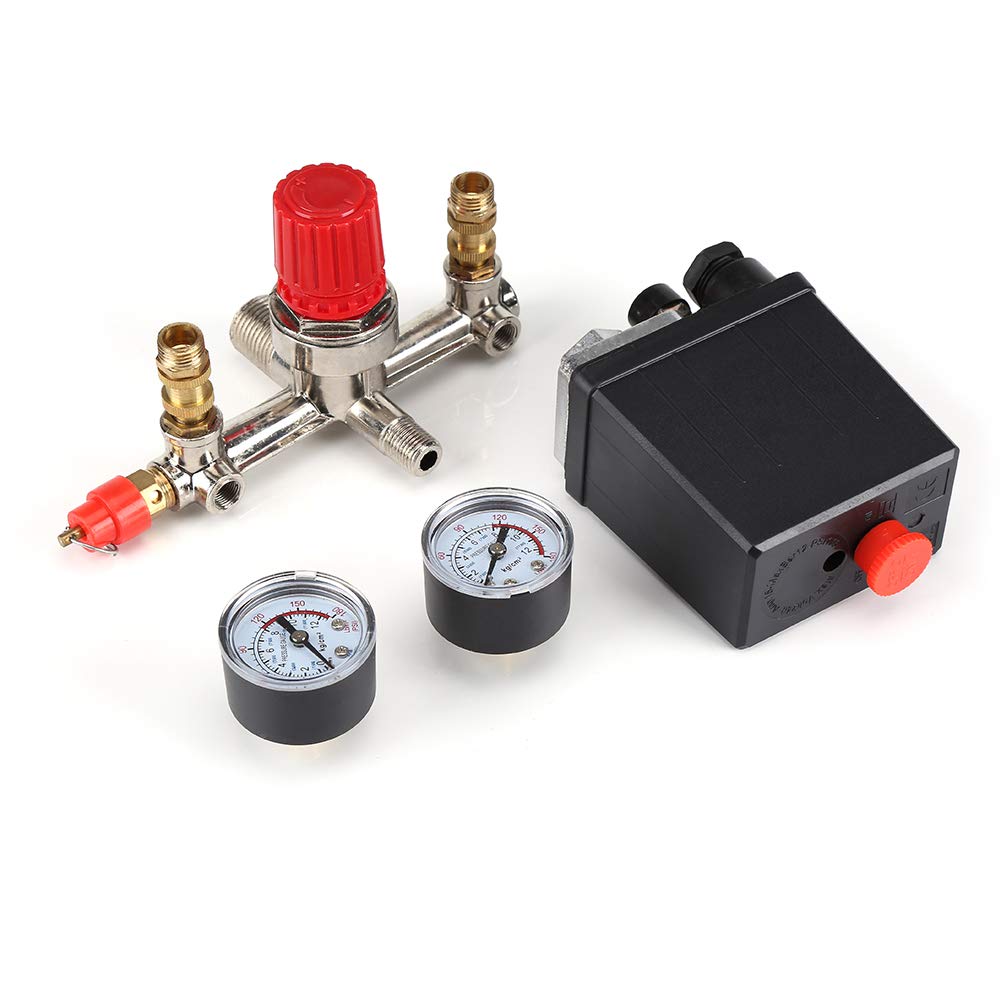 Air Compressor Pressure Control Switch, Air Compressor Switch, Pressure Control Switch Valve Manifold Regulator, with Double Gauges