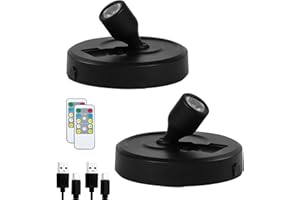 HOFUY Wireless LED Small Spotlight, Rechargeable Picture Lights, Uplighting Indoor, Puck Lights with Remote, Plant Spot Lights for Wall Art Display Dartboard Painting Artwork Accent Closet