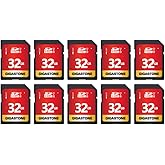 GIGASTONE 32GB SD Card 10-Pack UHS-I U1 Class 10 SDHC Memory Card High-Speed up to 80MB/s Full HD Video Compatible with Digital Camera, SPYPOINT TACTACAM WOSPORTS Trail Camera, with 10 Mini Cases