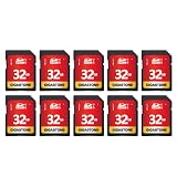GIGASTONE 32GB SD Card 10-Pack UHS-I U1 Class 10 SDHC Memory Card High-Speed Full HD Video Compatible with Canon Digital Camera, SPYPOINT TACTACAM WOSPORTS Trail Camera, with 10 Mini Cases