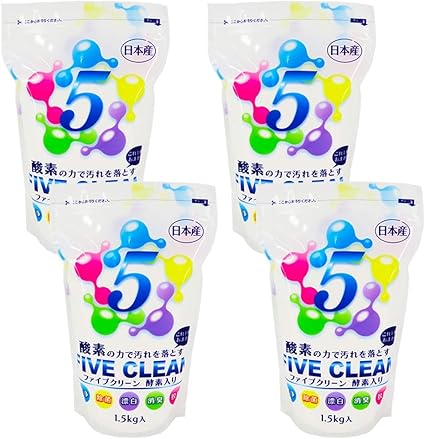 Amazon ファイブクリーン 4個 除菌 弱アルカリ性洗剤 酸素系洗剤 酵素洗剤 漂白剤 家具用漂白剤 洗濯洗剤 台所洗剤 風呂用洗剤 トイレ洗剤 正規代理店 宮崎化学 粉末洗剤