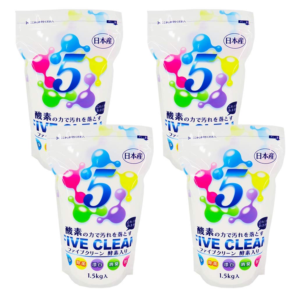 宮崎化学 ファイブクリーン 除菌 弱アルカリ性洗剤 酸素系洗剤 酵素洗剤 漂白剤 家具用漂白剤 洗濯洗剤 台所洗剤 風呂用洗剤 トイレ洗剤 正規代理店 (4個)商品画像