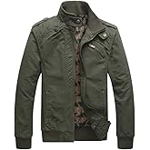 Dwar Men's Casual Washed Cotton Military Outdoor Jackets with Shoulder Straps