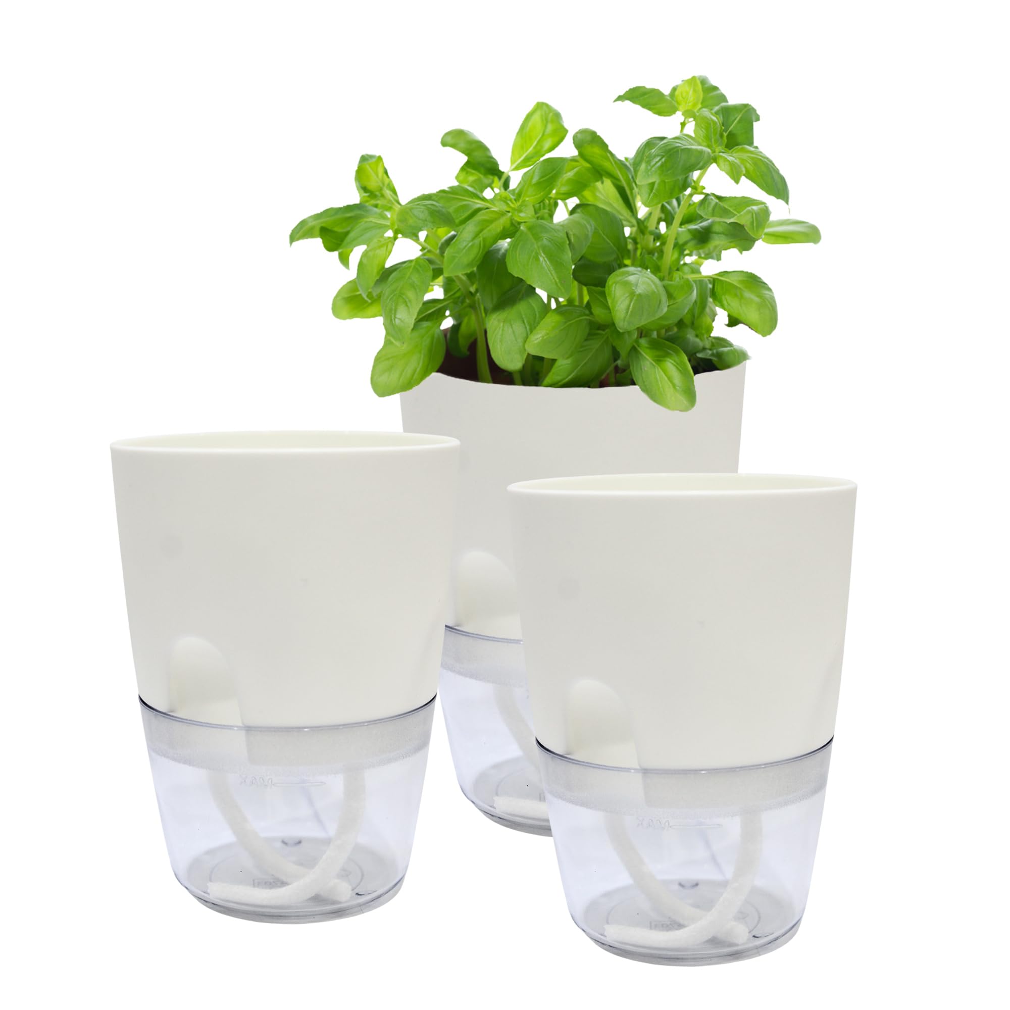 BeGrit 8.2cm Plastic Plant Pots Self Watering Flower Planters Pack of 3 Flower Pots for Indoor Outdoor White