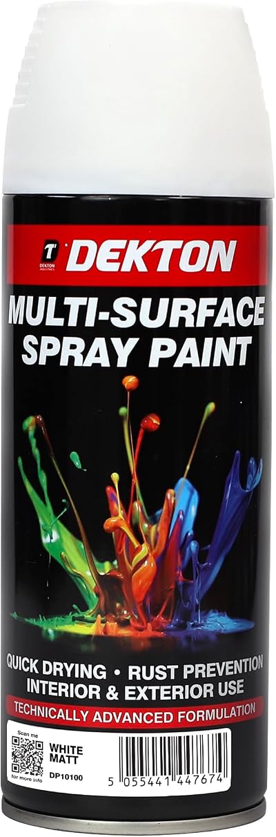 DEKTON Quick-Dry White Matt Aerosol Spray Paint Interior Exterior Metal Wood