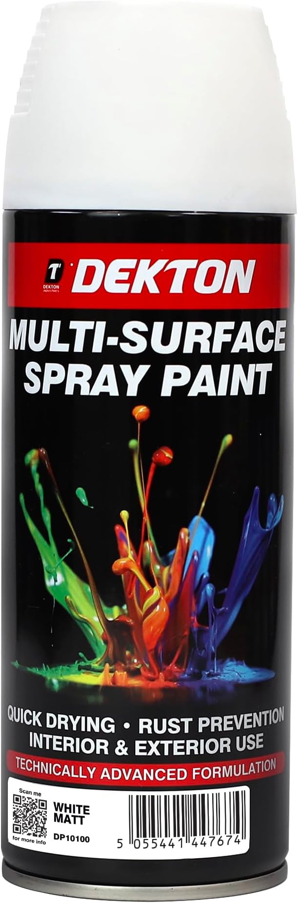 DEKTON Quick-Dry White Matt Aerosol Spray Paint Interior Exterior Metal Wood