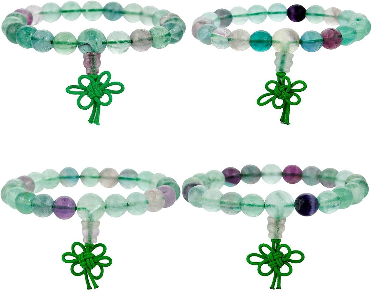 mookaitedecor Rainbow Fluorite Crystal Bead Bracelet Semi Precious Stone Gemstone Stretch Bracelet for Women Men Healing Crystal Reiki Chakra Stone Bracelet with Chinese Knot Crystal Jewellery Gift - Image 5