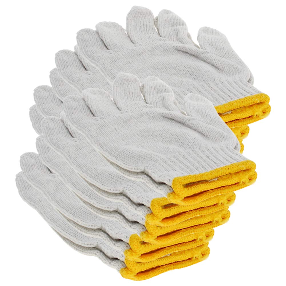 Othmro White Gloves with Yellow Edge Washable Glove Cotton Gloves Plain Seamless Workwear Gloves Protective Industrial Work Gloves Good for Wood Worker Factory Working 10 Pairs — image 1
