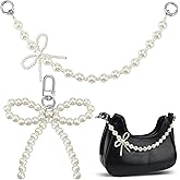 PLwelth Bag Extender Chain Pearl Purse Chain Cute Bow Keychain for Handbags Backpacks Handle Replacement for Women Crossbody Shoulder Bags Metal Silver Handbag Straps Jewelry Charms Accessories