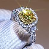 925 Sterling Silver Full Diamond Ring 18K Gold Shiny Citrine Ring Square Cut Cubic Zirconia Promise Rings CZ Yellow Gem Cocktail Rings Eternity Engagement Wedding Band Ring for Women Z.46 (US Code 10)