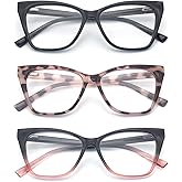 3-Pack Reading Glasses for Women Stylish Oprah Cat-Eye Spring Hinge Readers Anti Blue Light Eyestrain/Glare/UV