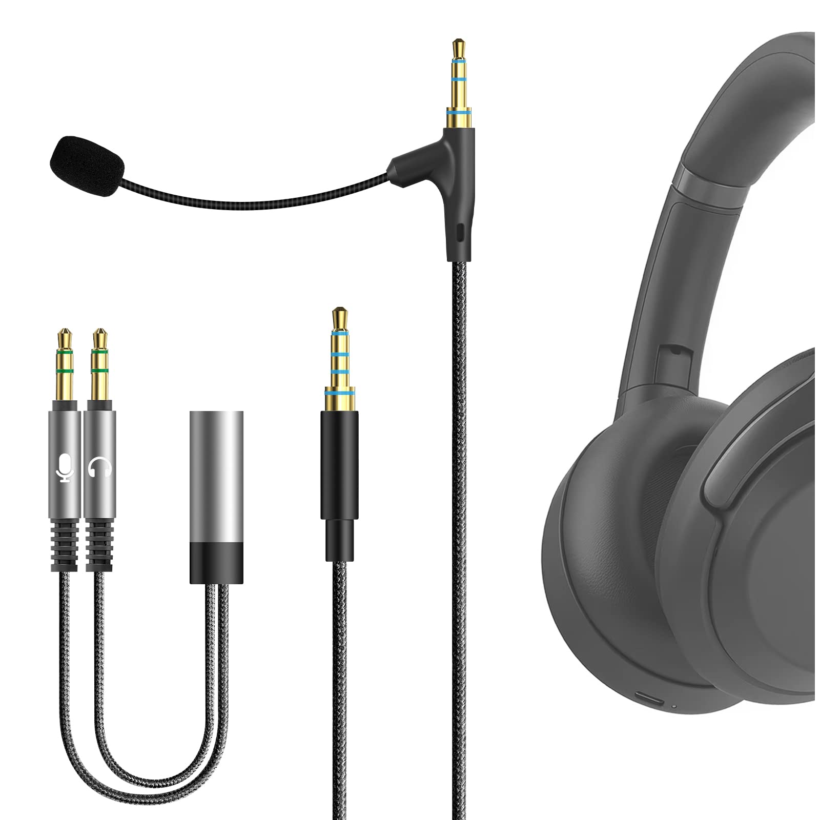 Photo 1 of Geekria Boom Mic Headphones Cable Compatible with Sony WH-1000XM6 WH-1000XM5 WH-1000XM4 ULT Wear, 3.5mm Jack Nylon Braided Replacement Cord with Boom Microphone for Gaming & Meeting (5.6ft)