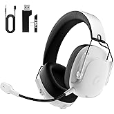 Rumoon Wireless Gaming Headset for PS5, PC, PS4, Switch, Gaming Headset with Detachable Noise Cancelling Mic, 2.4GHz & Bluetooth 5.3 Dual Connection, 7.1 Surround Sound, White