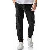 JMIERR Mens Cargo Pants Casual Lightweight Elastic Waist Drawstring Tapered Pant with Pockets
