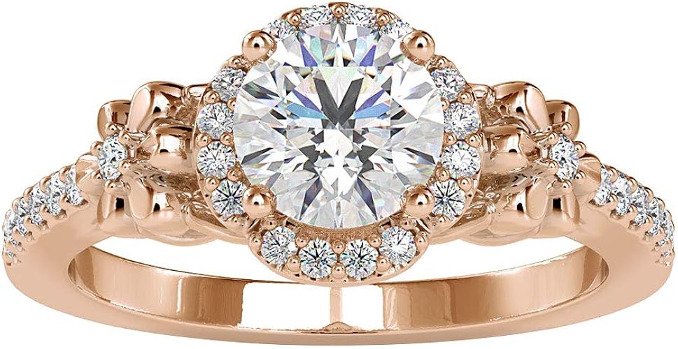 Amazon 1 32カラットソリティアモアッサナイト婚約指輪 Sgl 認定プリンセスカットダイヤモンドゴールドリングユニークな花 柄女性指輪クラシック宝石ヘイローブライダルリング 14k ローズゴールド Size 15 ジュエリー 通販