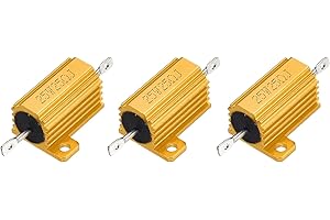 uxcell 3pcs 25W 25 Ohm 5% Aluminum Housing Case Resistor, Wirewound Resistors Screw Tap Chassis Mounted, Gold