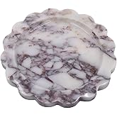Kesoniku Round Marble Decorative Tray with Scalloped Edge, Luxury Natural Stone Bathroom Vanity Tray, Dresser Top Perfume Coffee Home Kitchen Sink Tray, Key Trinket Ring