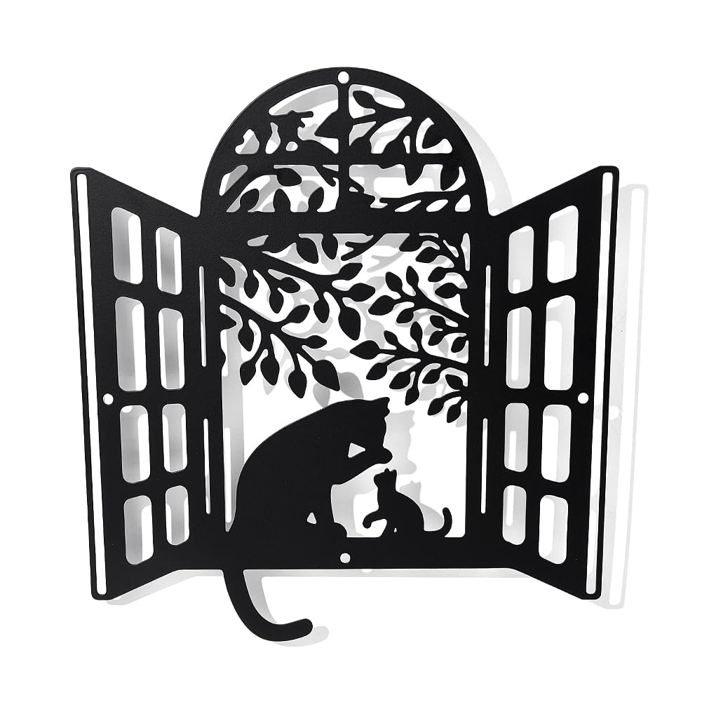 NBEADS Cats Window Metal Wall Art Decor, Black Wall Hanging Decor Silhouette Wall Art for Home Bedroom Living Room Bathroom Kitchen Office Hotel Wall Decoration, 27x26cm