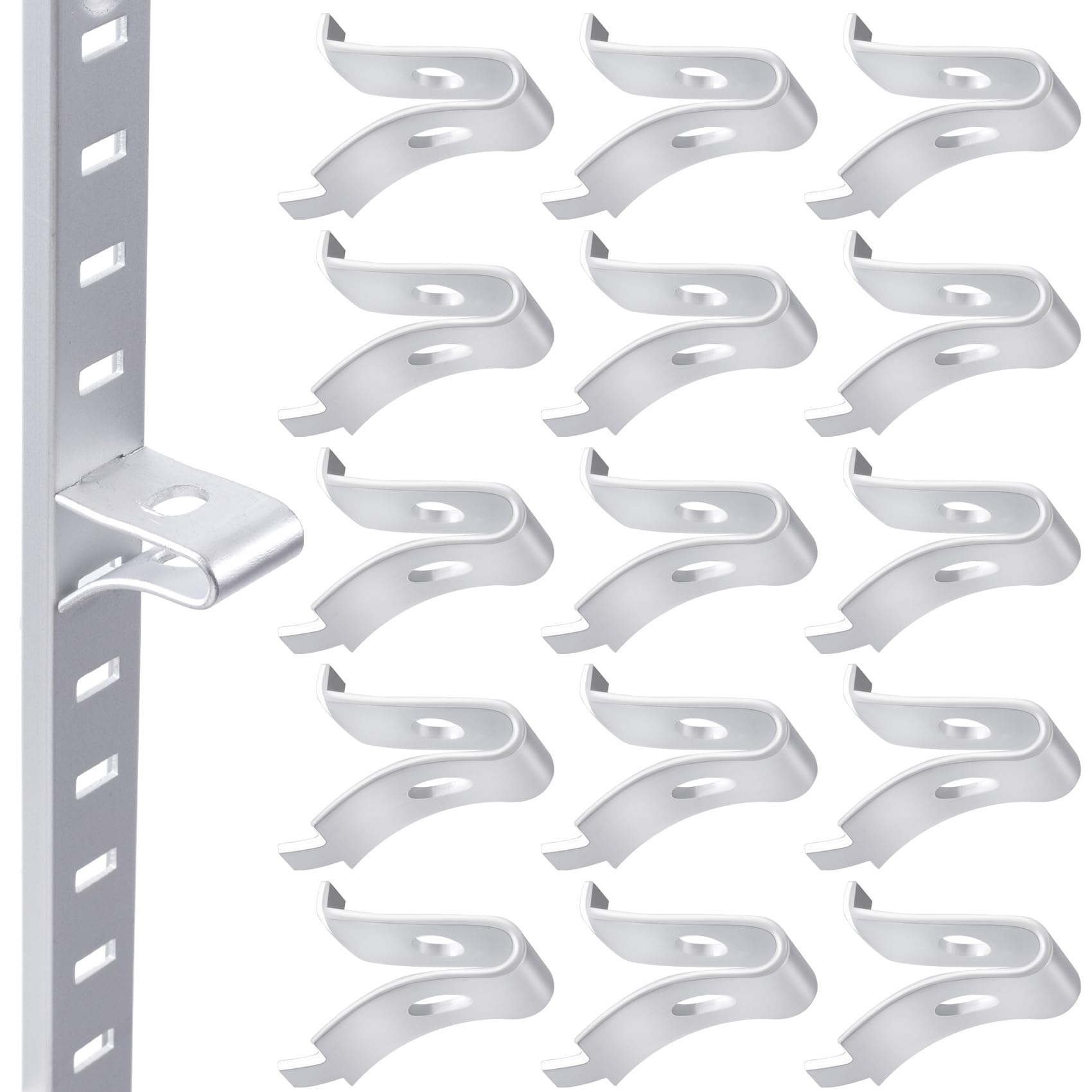 Photo 1 of Isslly 40pcs Cabinet Shelf Clips, Metal Adjustable Shelf Bracket Clips, Shelf Pegs, Shelf Support Pins, Pilaster Shelf Support Clip for Metal Shelving -Silver