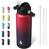 BJPKPK Water Bottle with Straw Lid, 24oz Vacuum Insulated Water Bottles, Metal Stainless Steel Thermo for Sports, Travel, BPA Free Leak Proof Thermo, Cups, Flasks, Tumblers,Charming Red