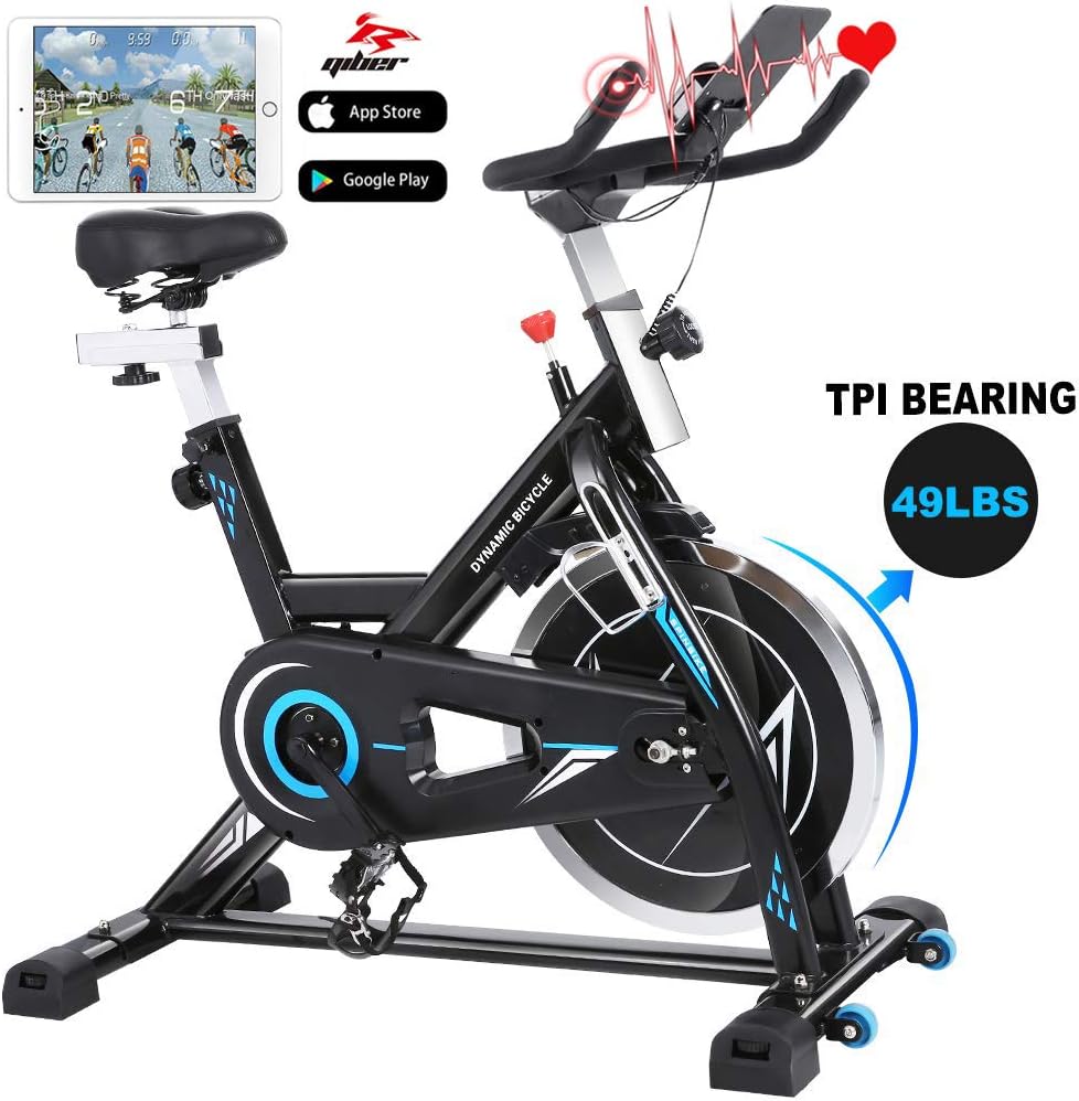 Bellar Sport Indoor Cycling Bike Stationary - Cycle Exercise Bike with 49LBS Flywheels, Ipad Mount & Comfortable Seat Cushion & APP Control