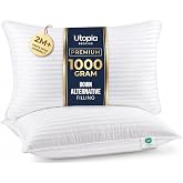 Utopia Bedding Hotel Bed Pillows for Sleeping, Pillows Queen Size Set of 2 | Down alternative pillows, cooling hotel quality, luxury comfort for back, side &amp; stomach sleepers, Premium Stripes, White