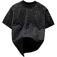 HZCX Mens Womens T Shirt Rhinestone Short Sleeve Mercerized