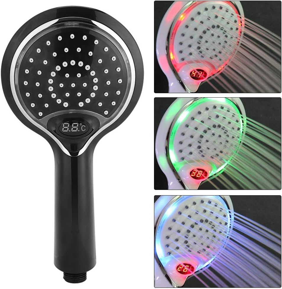 Uadme 3-Color LED Shower Head, Color Shower Temperature Indicating LED Shower-Head Low Pressure Handheld Showers with Color Changing Digital Temperature Display Shower Head to Suit Most Bathroom Need