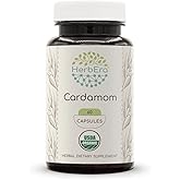 HerbEra Cardamom 60 Capsules, 500 mg, USDA Organic Cardamom (Elettaria cardamomum) Dried Pod (60 Capsules)