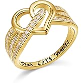 DAOCHONG 18K Gold Plated 925 Sterling Silver Rings Eternity Band for Women Ladies Gold Heart Ring Cubic Zirconia Heart Ring Dainty Stackable Jewelry on Anniversary
