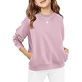 Haloumoning Girls Long Sleeve Sweatshirts Kids Casual Crewneck Loose Fit Pullover with Pockets 5-14 Years