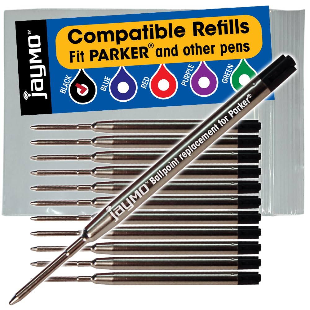 Jaymo Replacement for Parker 1950369 - Measures 3.875 in / 98 mm Long - G2 Ballpoint Pen Refill - 12 Black