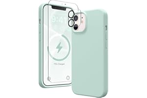 GONEZ Magnetic Silicone for iPhone 12 and iPhone 12 Pro Case, [Compatible with Magsafe][Screen Protector + Camera Lens Protector], Microfiber Lining Shockproof Protective Phone Cover 6.1", Mint Green
