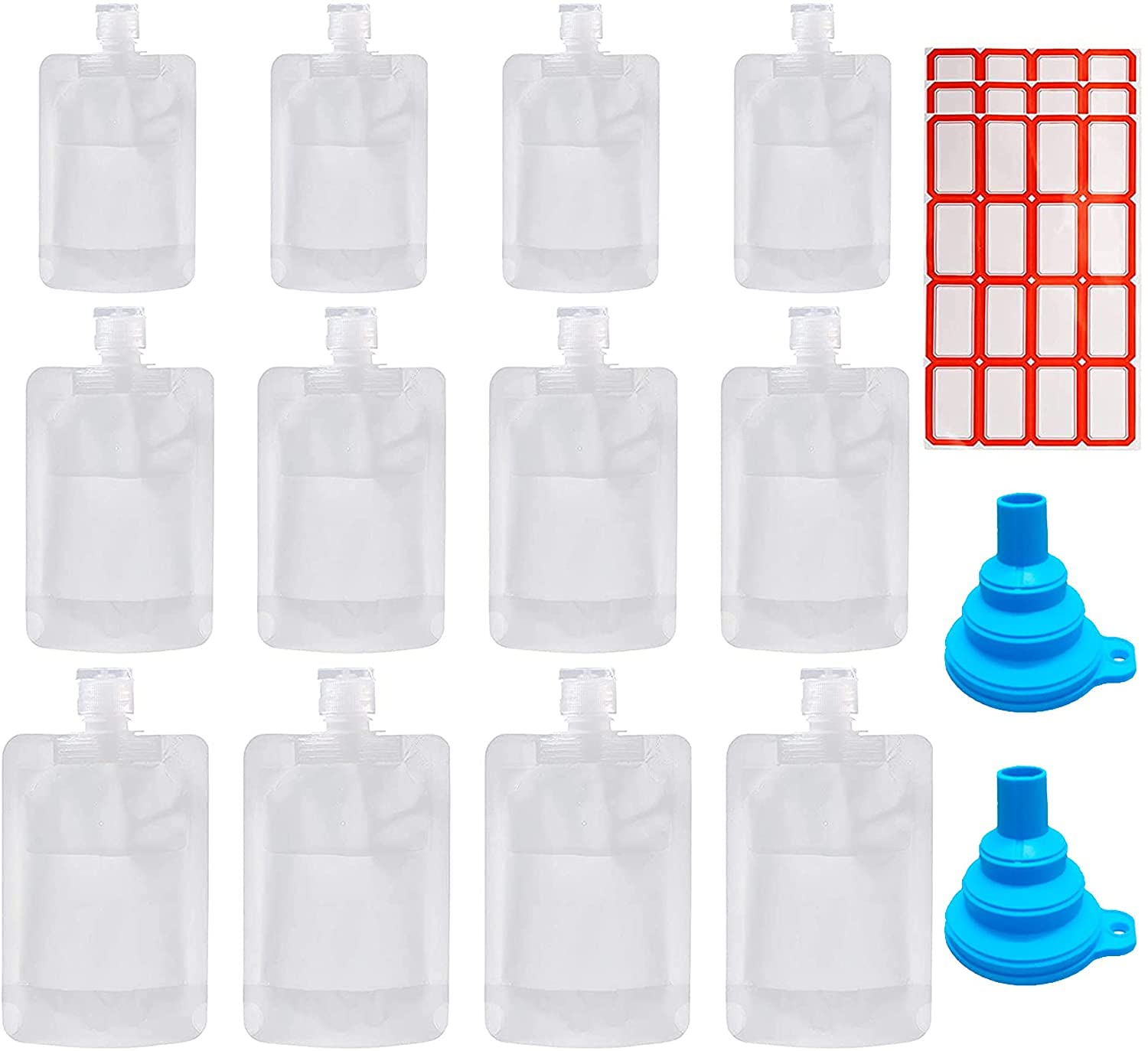 12PCS Portable Travel Refillable Empty Squeeze Pouch,Transparent Clamshell Packaging Bags, Leakproof Cosmetic Toiletry Containers for Lotion/Shampoo/Face Cream/Hand Soap, Sauce Drinks Pouch Flasks