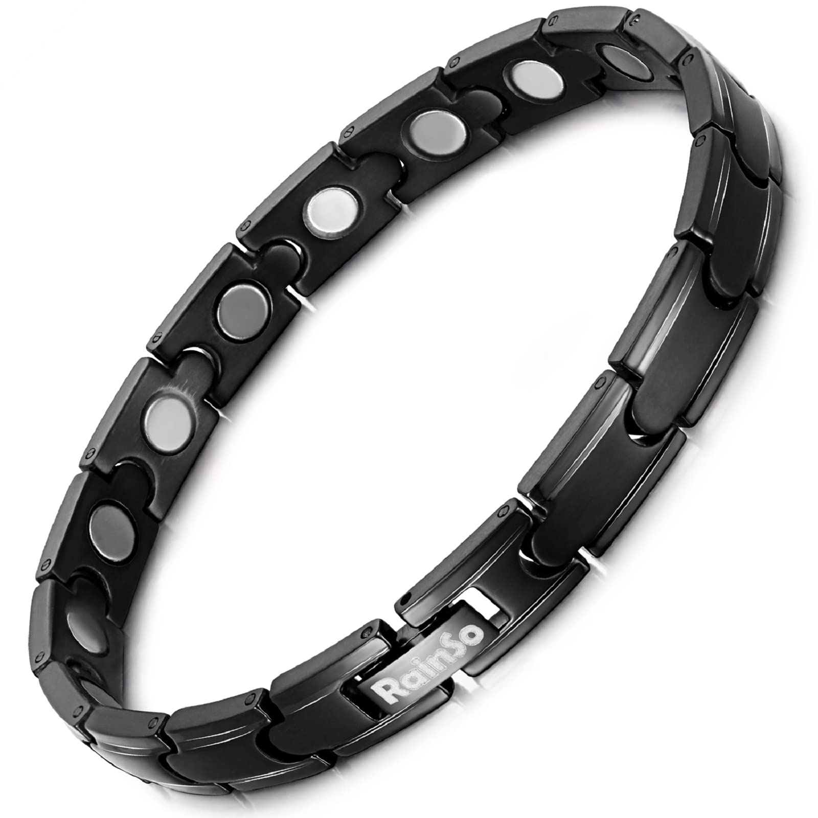 RainSo Unisex Magnetic Bracelet - Adjustable Hypoallergenic Jewellery with Professional Removal Kit | Onyx Black Stainless Steel & Luxury Gift Box