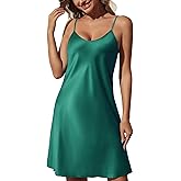 ARCFEETORY Women Satin Nightgown Silk Nightdress V Neck Lingerie Sleepwear Adjustable Spaghetti Strap Short Negligee Chemise