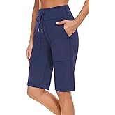 movvoche Women's Long Shorts 12" Knee Length Running Athletic High Waist Deep Pockets Quick Dry Loose Fit