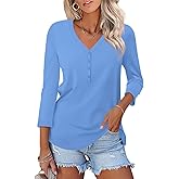 Minetom Women's V Neck 3/4 Sleeve Tops Casual Shirts Basic Summer Tees