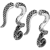 OUFER 2PCS Fake Lobe Earrings 18G Burn Silver Earrings Cobra Fake Spiral Tapers Fake Gauges Faux Plug Taper 3D Cobra Body Piercing Jewelry