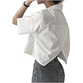 SweatyRocks Women's Casual Button Down Shirt Short Sleeve Stand Collar Tops Trendy Work Blouses