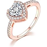 Hsitgexf Classic 18k Rose Gold Plated Heart Rings for Women Cubic Zirconia Simulation Diamond Wedding Engagement Rings Eternity Bridal Band Halo Rings (US size 7)