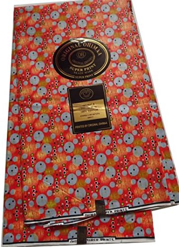 African Fabric 6 Yards Orange and Grey, OHIMAA HOLLAND 2016