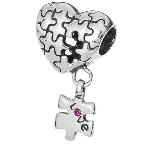 925 Sterling Silber Love Puzzle Autismus Bewusstsein Rosa Kristall baumeln Perle für europäische Charm-Armbänder