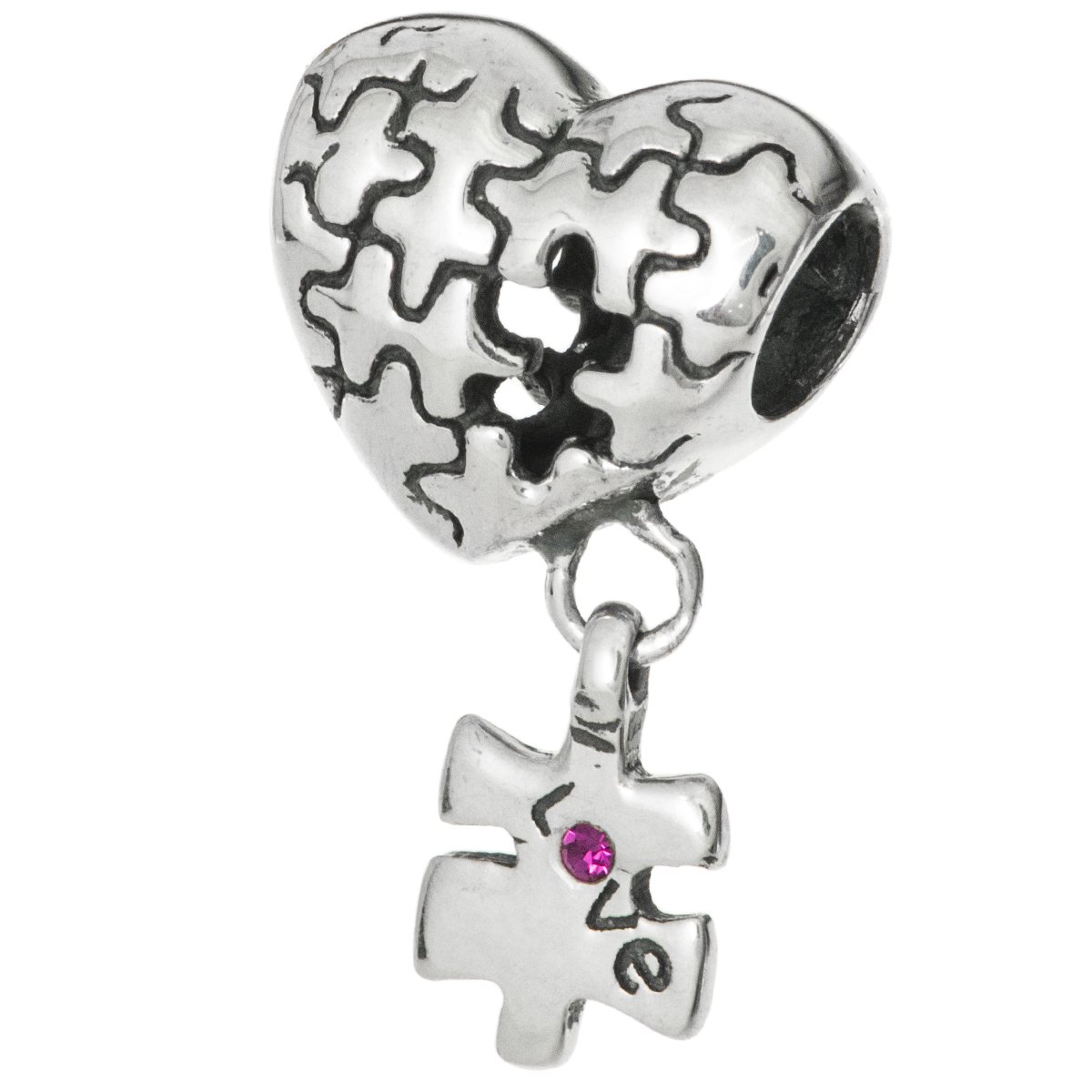 Queenberry Sterling Silver Autism Awareness Love Heart European Bead Charm