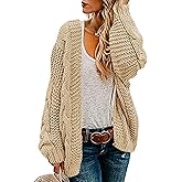 Ferrtye Womens Oversized Chunky Open Front Cardigan Sweaters Cable Knit Long Sleeve Cardigans Outwear Coats
