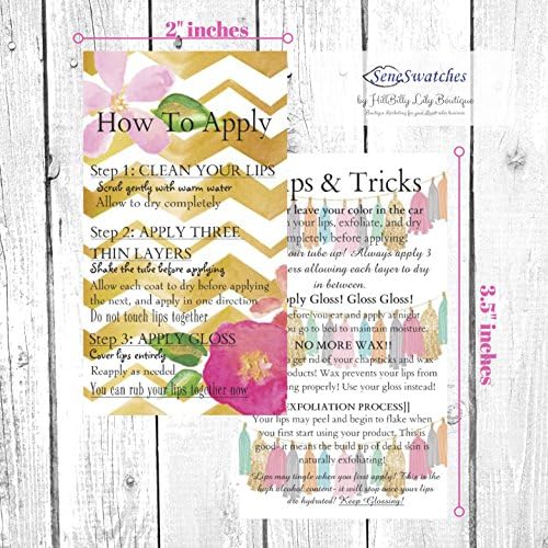 How To Apply LipSense By SeneGence | Application Instruction Cards | Pk of 50 | Double Sided LipSense Business Cards | Distributor Supplies for Organza Bags