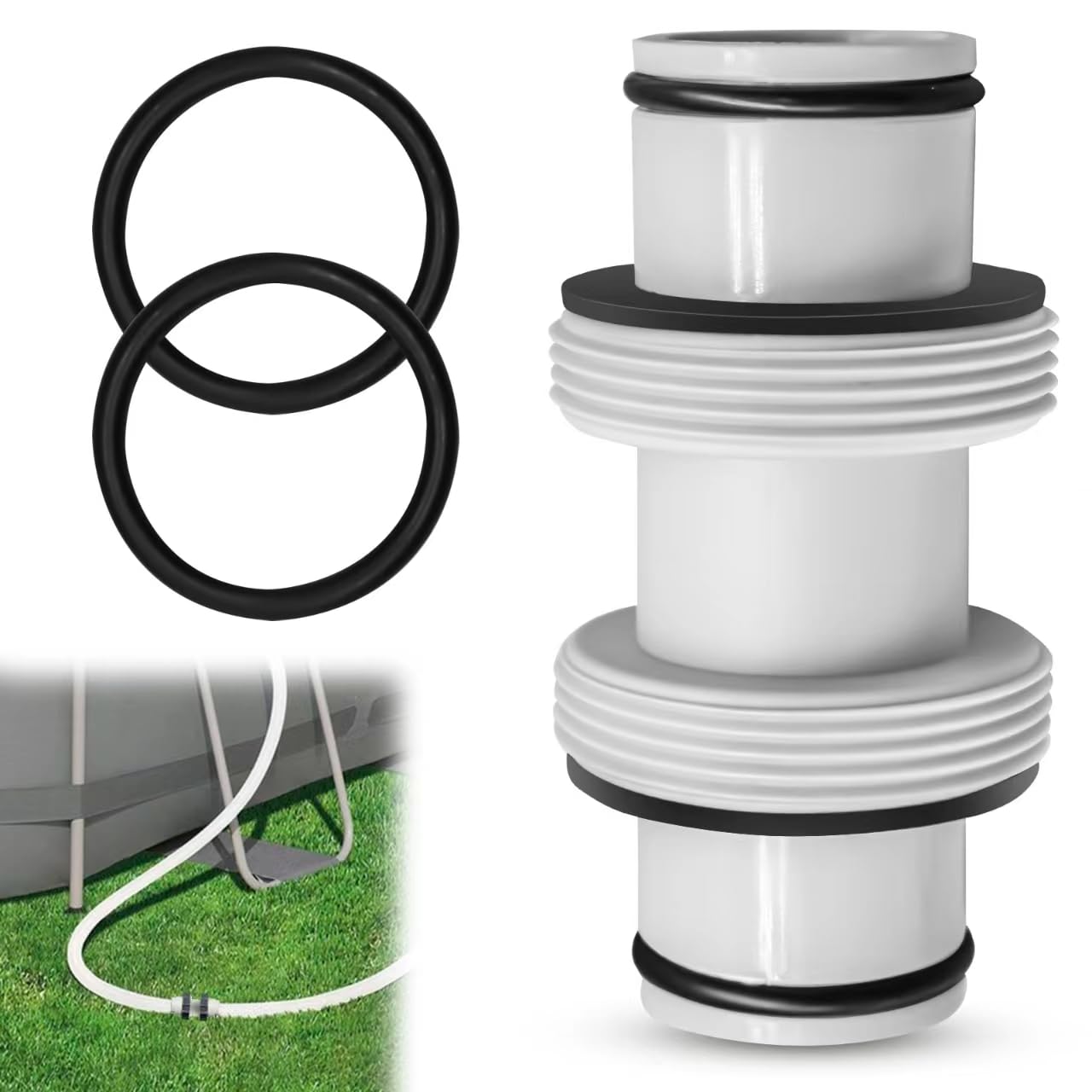 Pool Hose Adapter, 1.5" to 1.5" Pool Hose Connector Coupling Pool Pump Connectors with 2 Rings Gaskets, Pool Vacuum Hose Adapter Connector for Ground Swimming Pool, Pool Adapter Fittings (2 Heads)